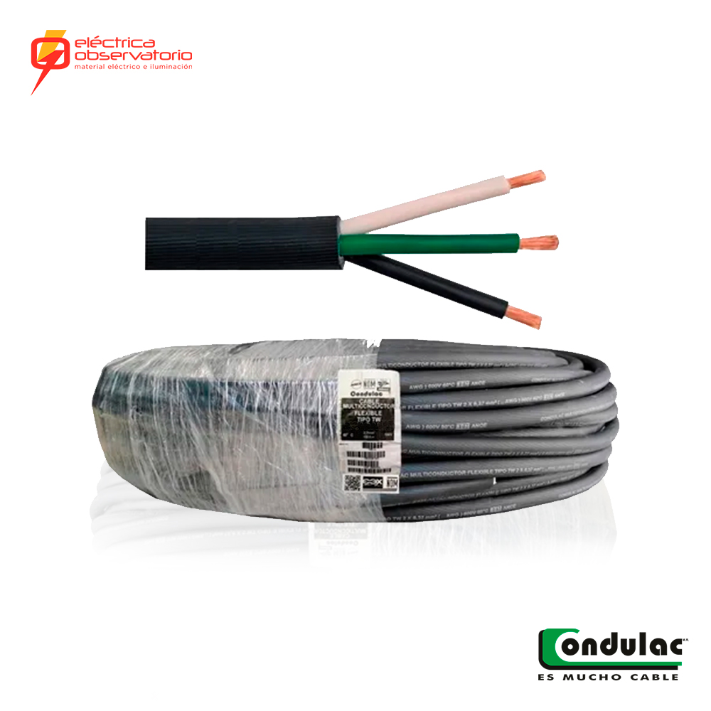 Cable Eléctrico de Uso Rudo 3 Hilos Calibre 10 AWG, Hasta 600 V