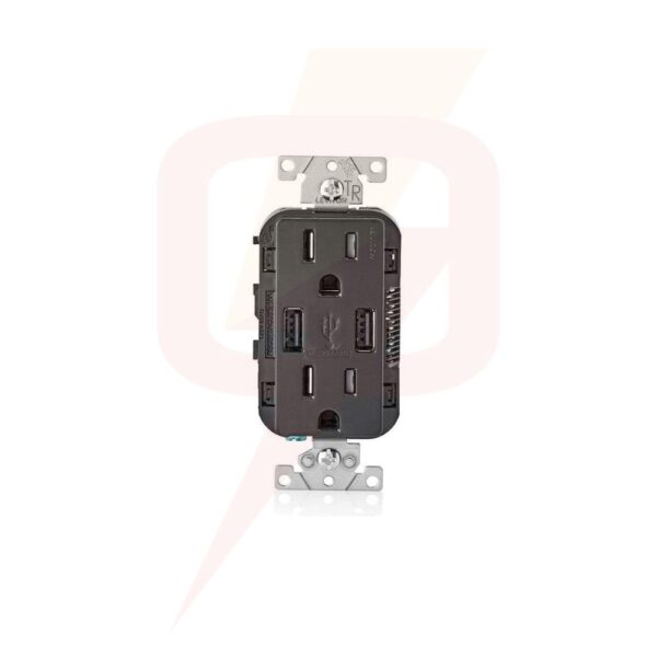 Contacto Duplex 2P+E 15A 125V + 2 Puertos USB - Negro LEVITON